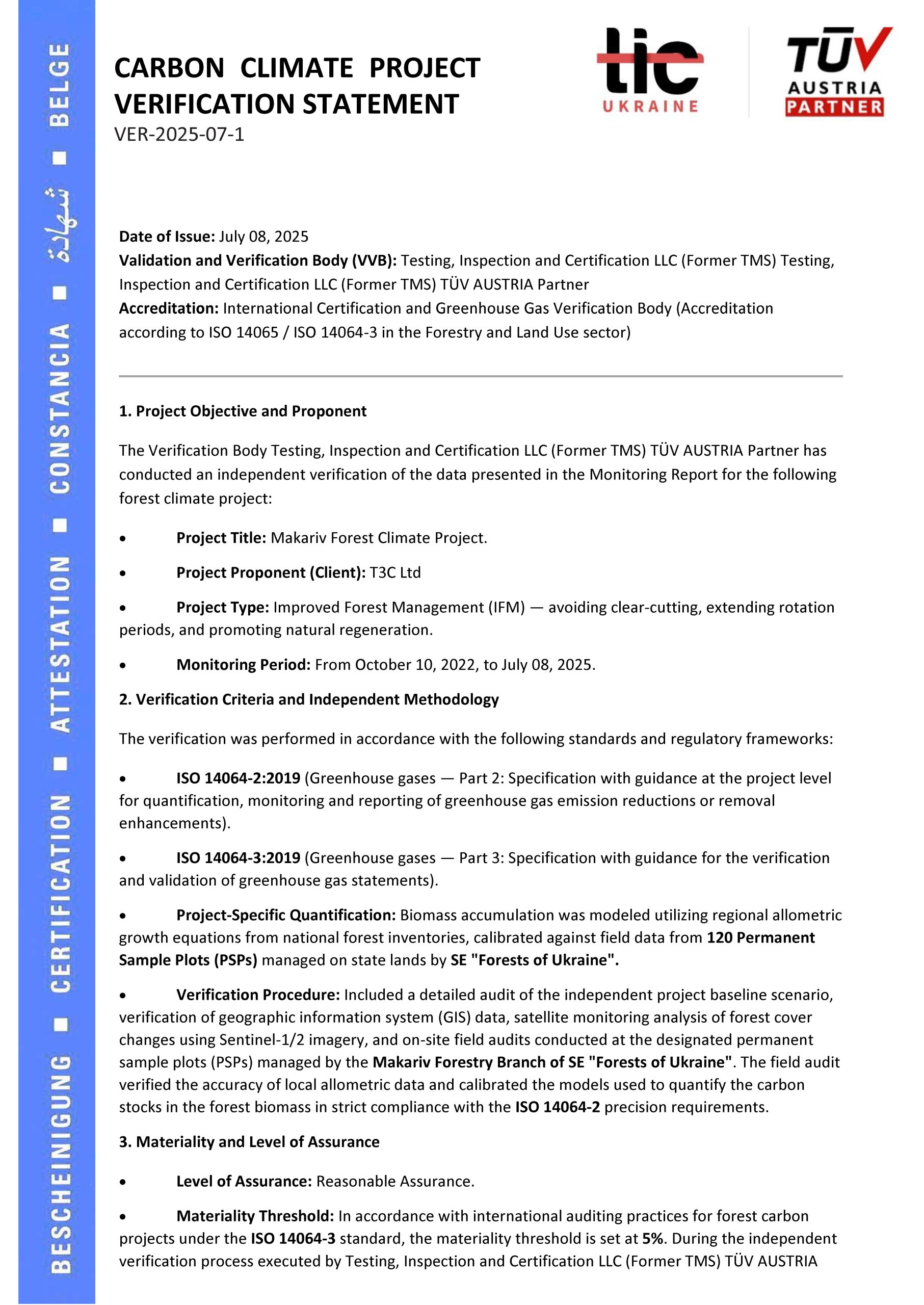 CARBON CLIMATE PROJECT VERIFICATION STATEMENT 2025_07-1 Makariv_Page_1